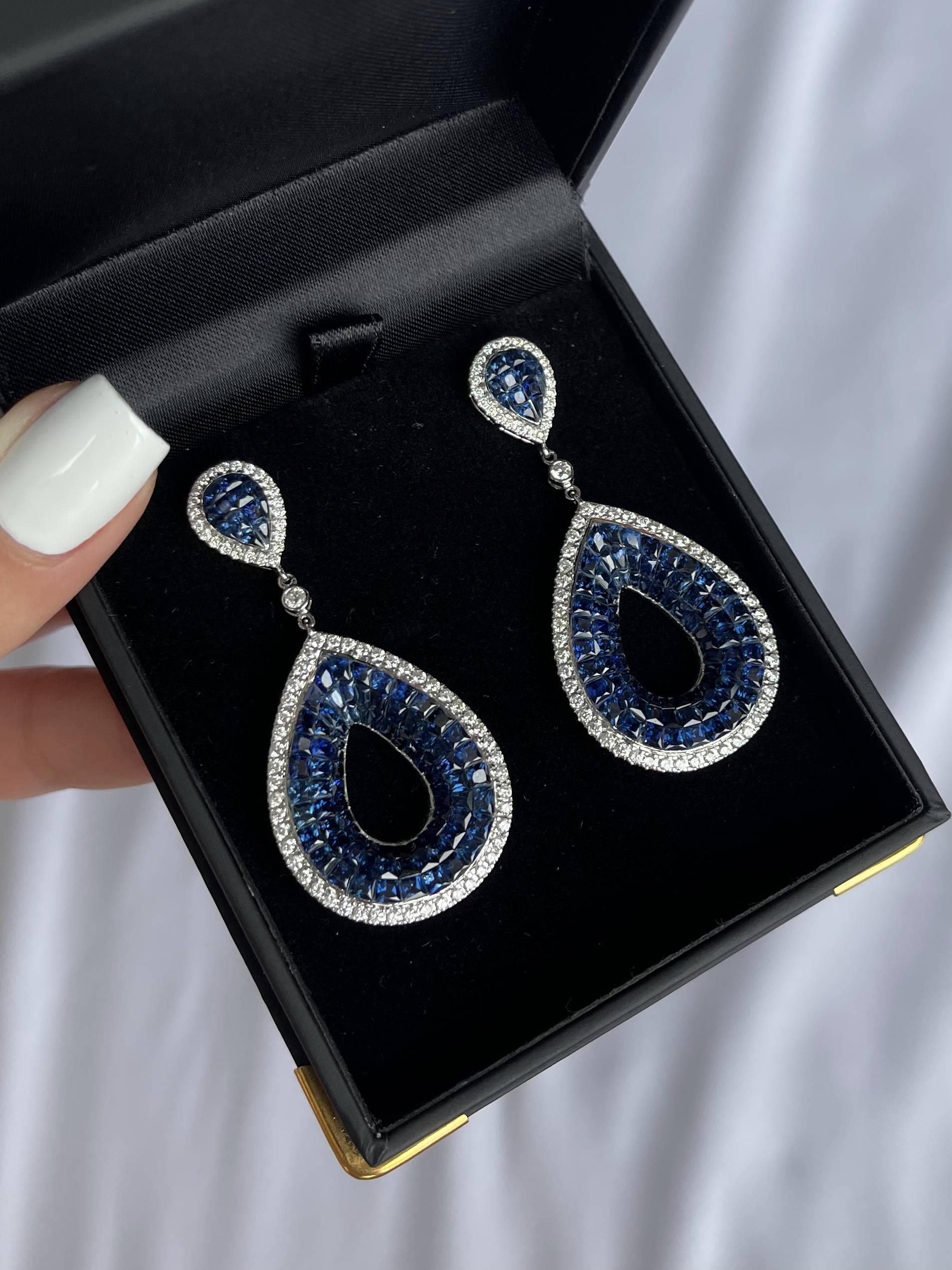 Contemporary 18CT White Gold Sapphire and Diamond Earrings For Sale