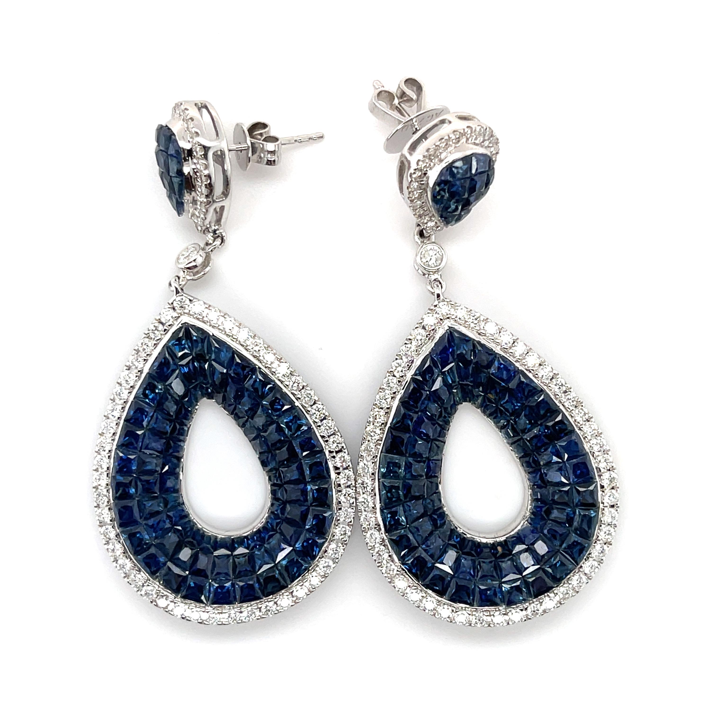 Cushion Cut 18CT White Gold Sapphire and Diamond Earrings For Sale