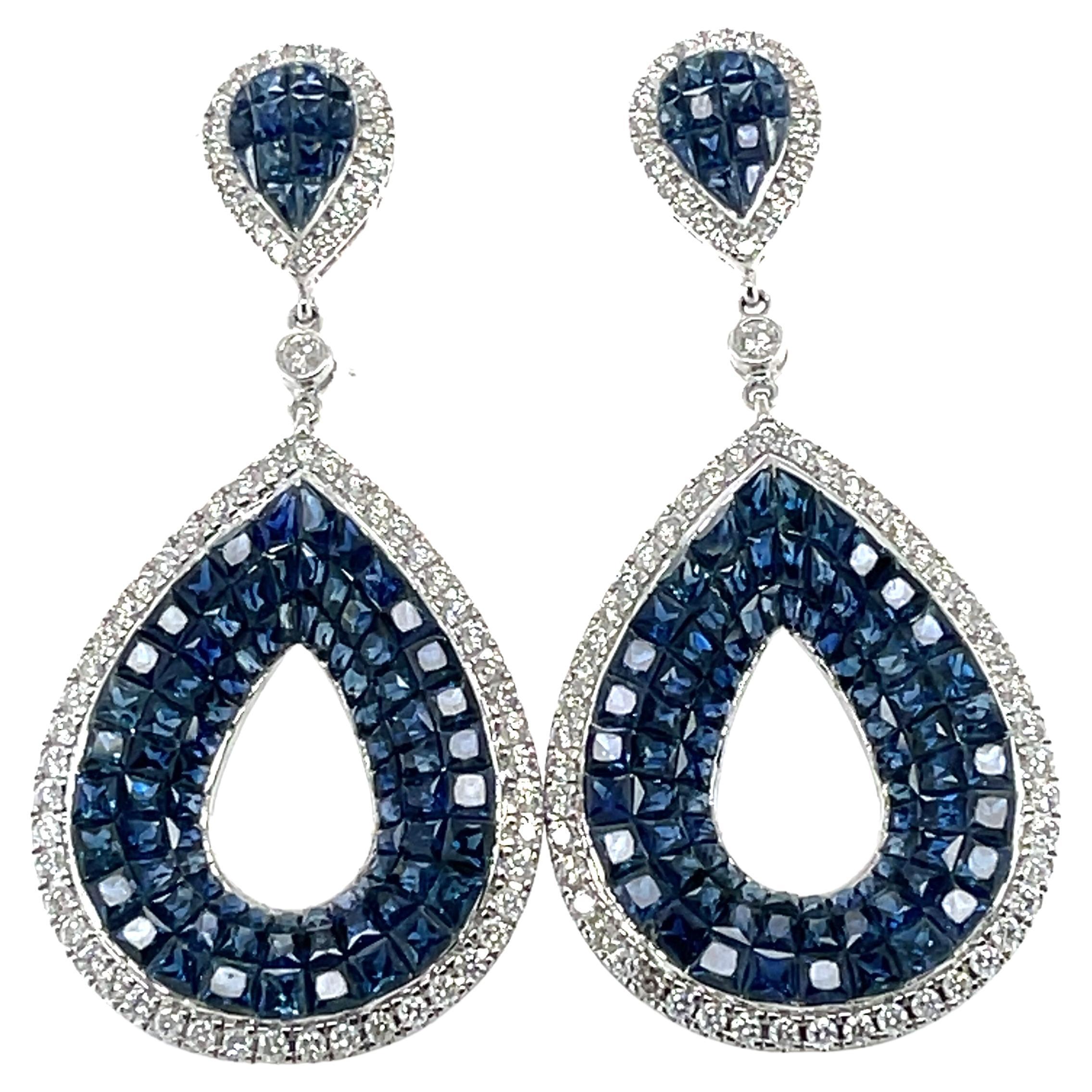 18CT White Gold Sapphire and Diamond Earrings For Sale