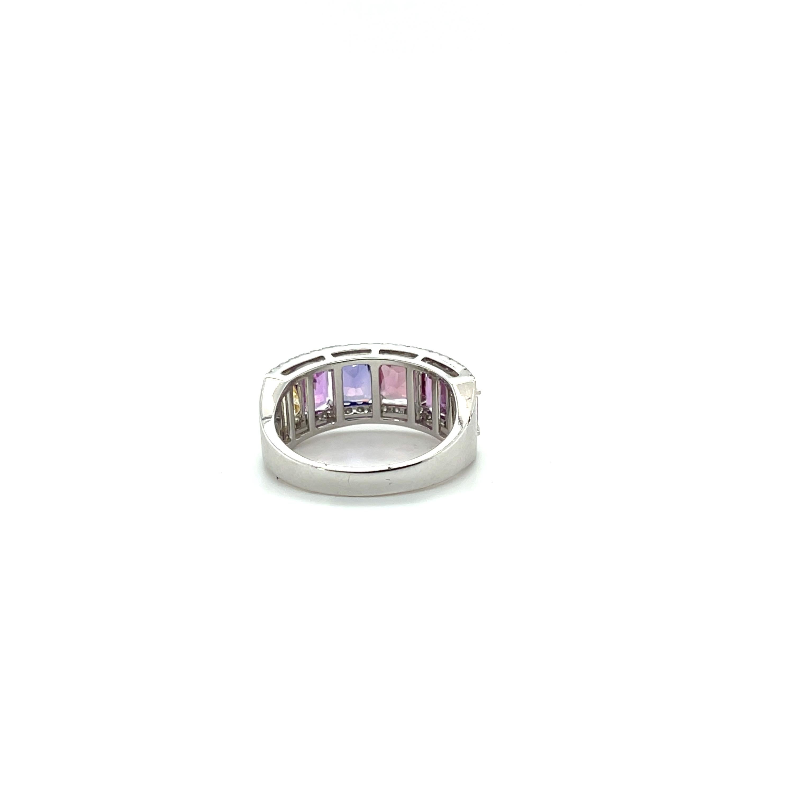 Emerald Cut 18ct White Gold Sapphire and Diamond Eternity Ring For Sale