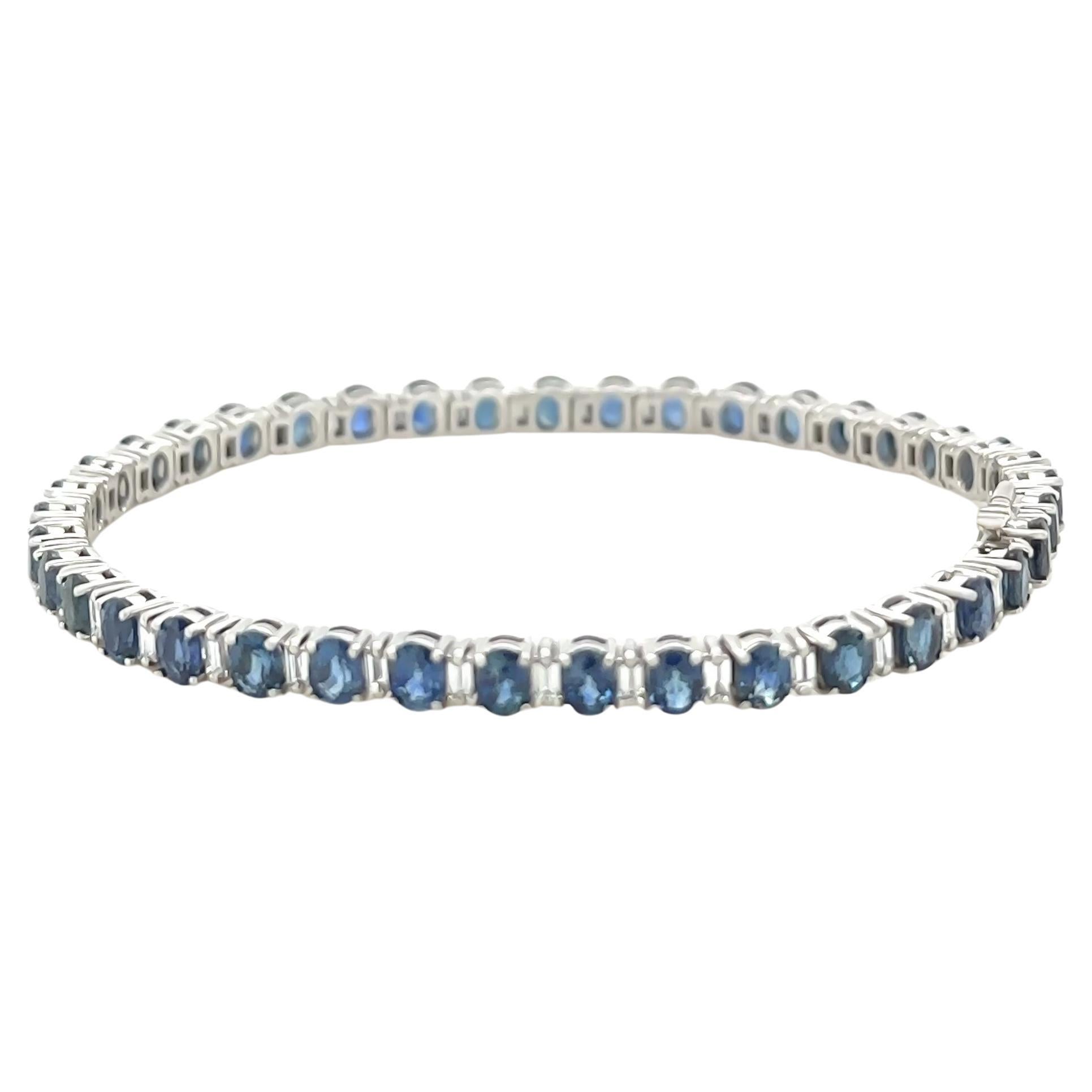 Pulsera Tenis Zafiro y Diamantes Oro Blanco 18ct 8.5ct 14.38g