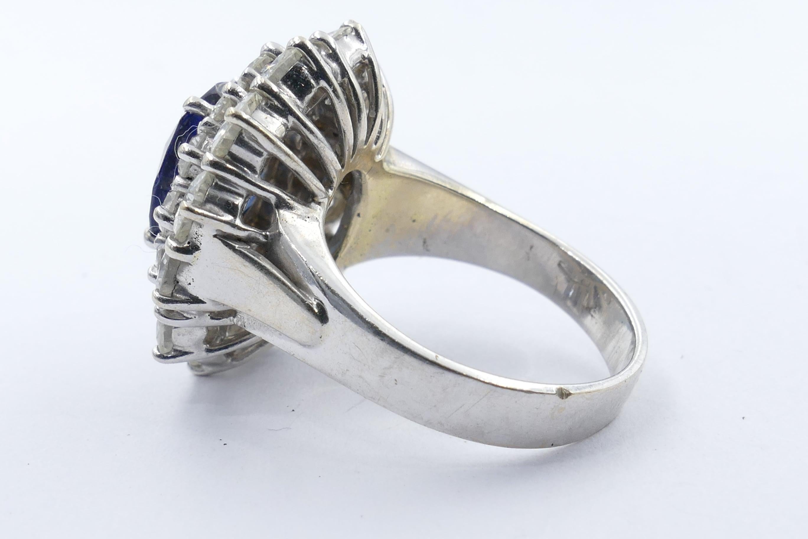 Modern 18 Carat White Gold Sapphire and Diamond Dress or Cocktail Ring For Sale