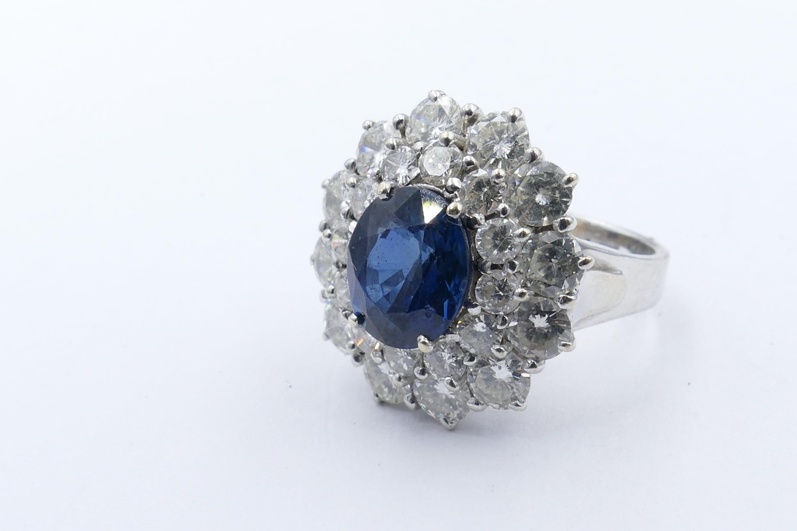 Mixed Cut 18 Carat White Gold Sapphire and Diamond Dress or Cocktail Ring For Sale
