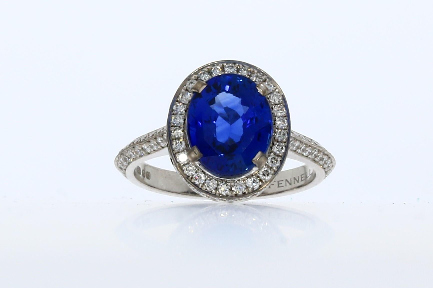 18ct White Gold, 2.03ct Sapphire & 0.70ct Diamond Pave Halo Ring
Finger Size K
