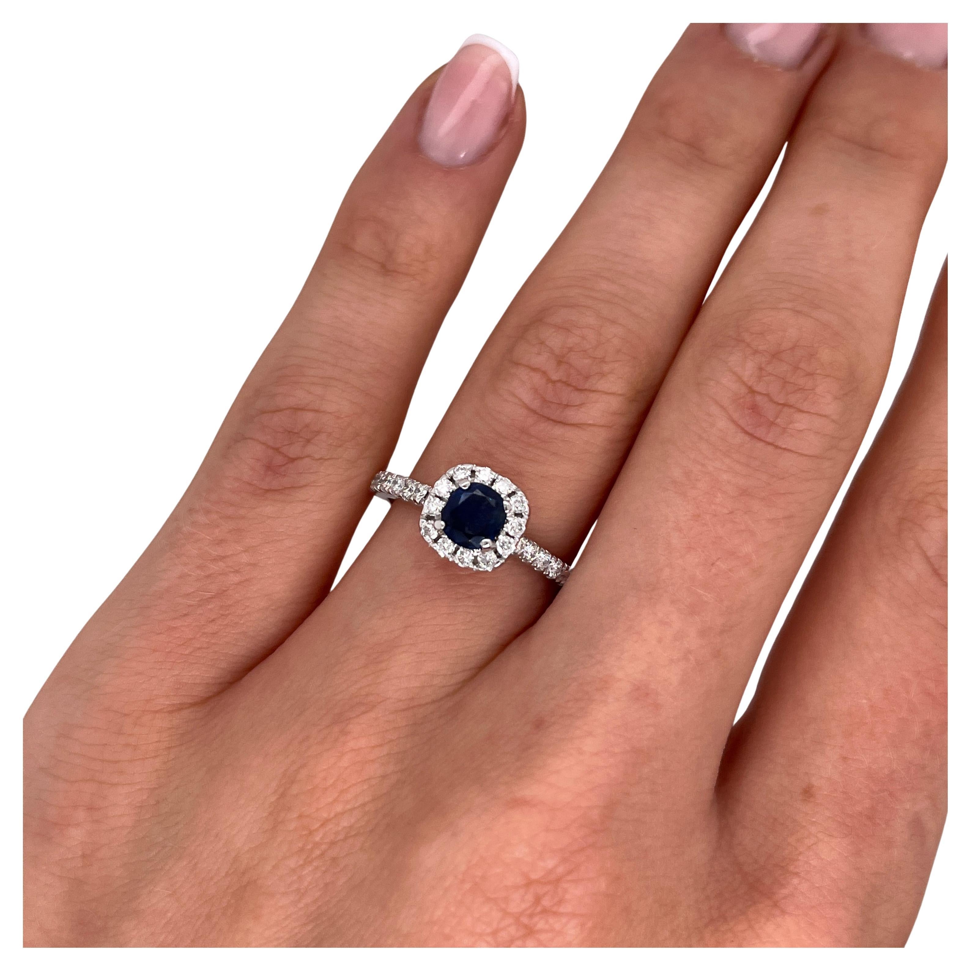 Bague en or blanc 18 carats saphir et diamant - 0,60ct saphir, 0,45ct diamant en vente