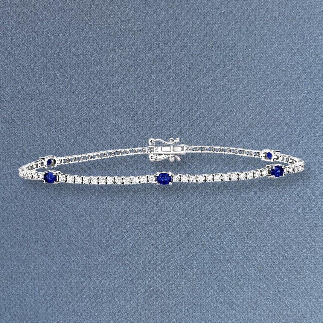 18ct White Gold Sapphire Diamond Tennis Bracelet 1.65ct DIA 1.10ct Sapphire 7g In New Condition For Sale In Ilford, GB