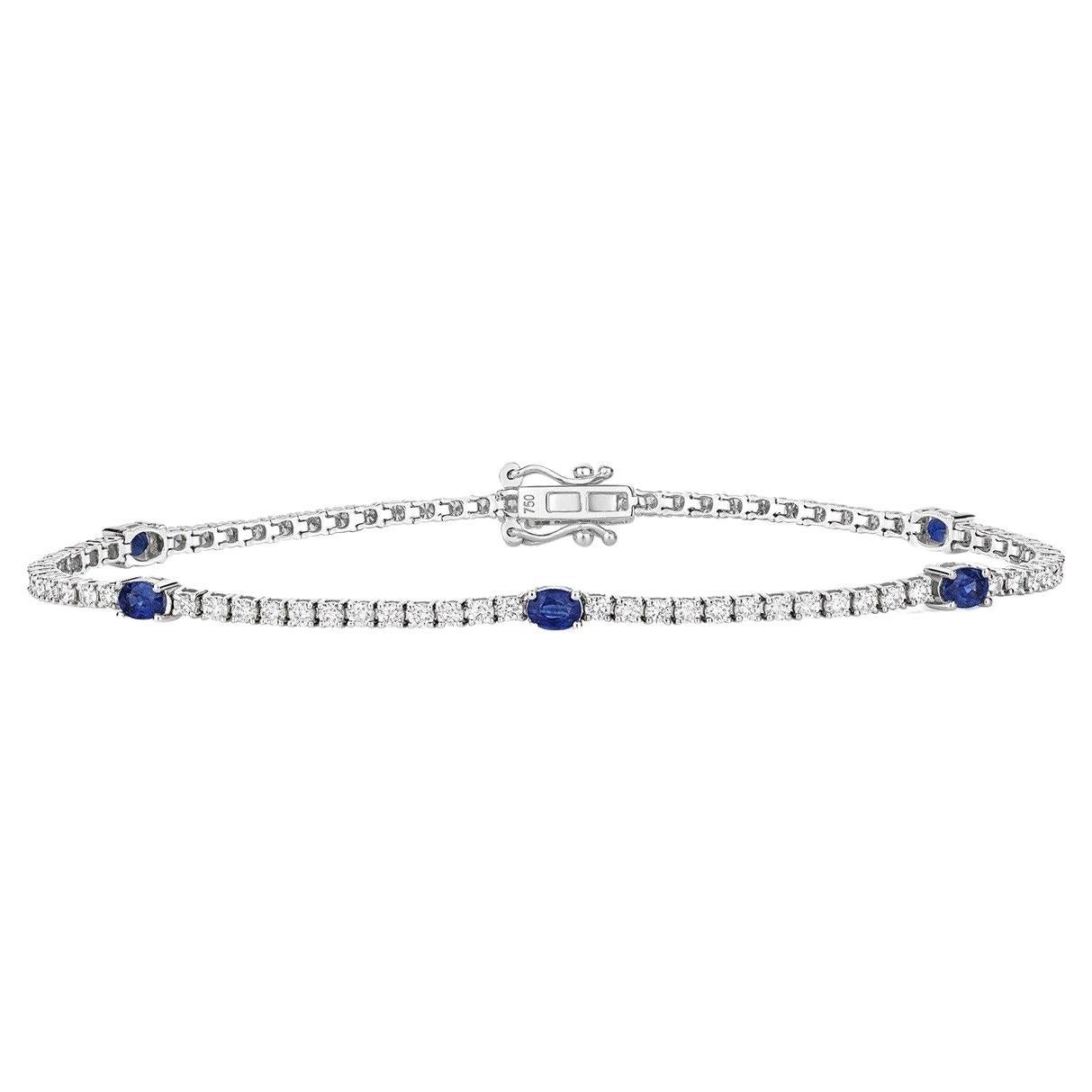 18ct White Gold Sapphire Diamond Tennis Bracelet 1.65ct DIA 1.10ct Sapphire 7g For Sale