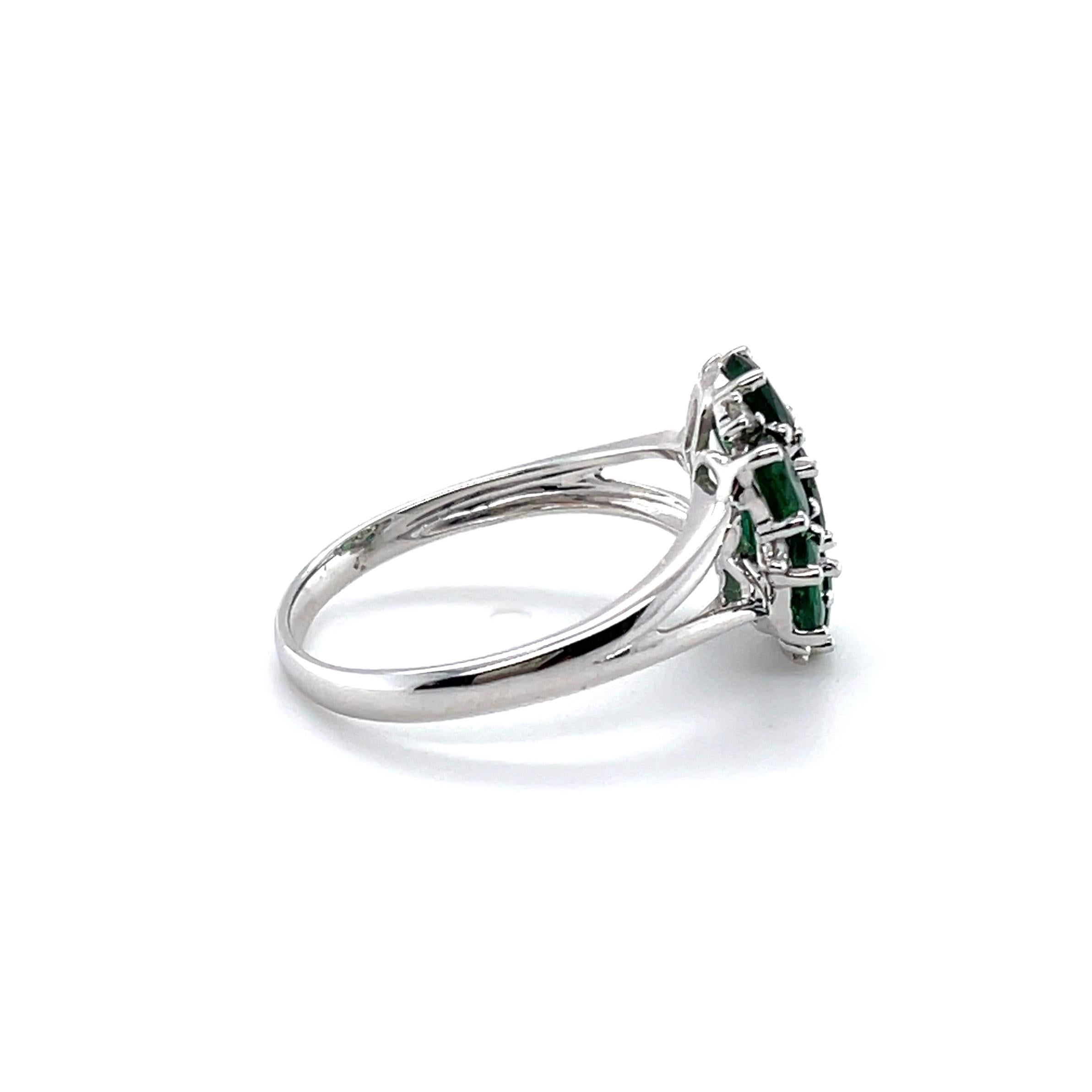 For Sale:  18ct White Gold Seven Stone Emerald and Diamond Ring 4