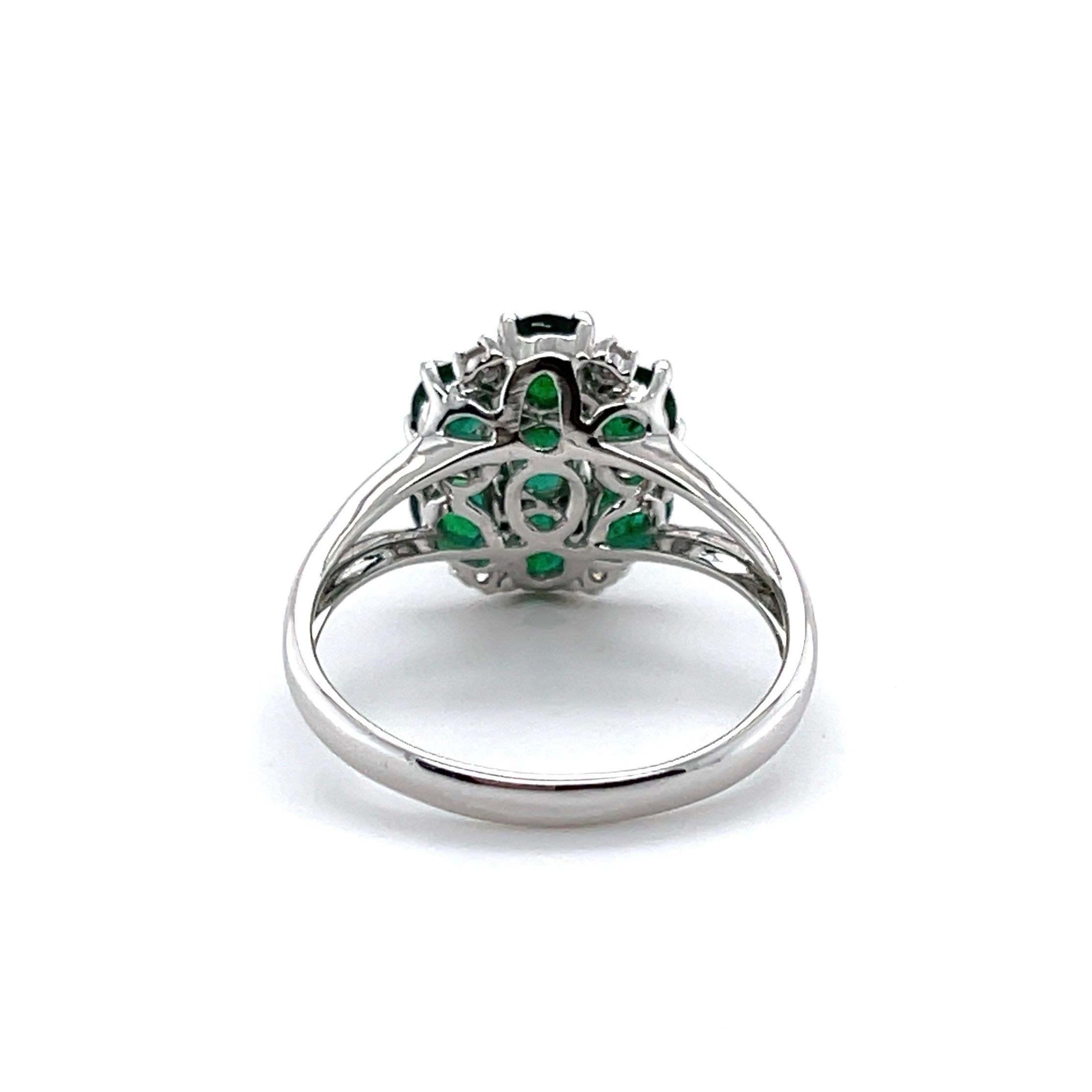 For Sale:  18ct White Gold Seven Stone Emerald and Diamond Ring 3