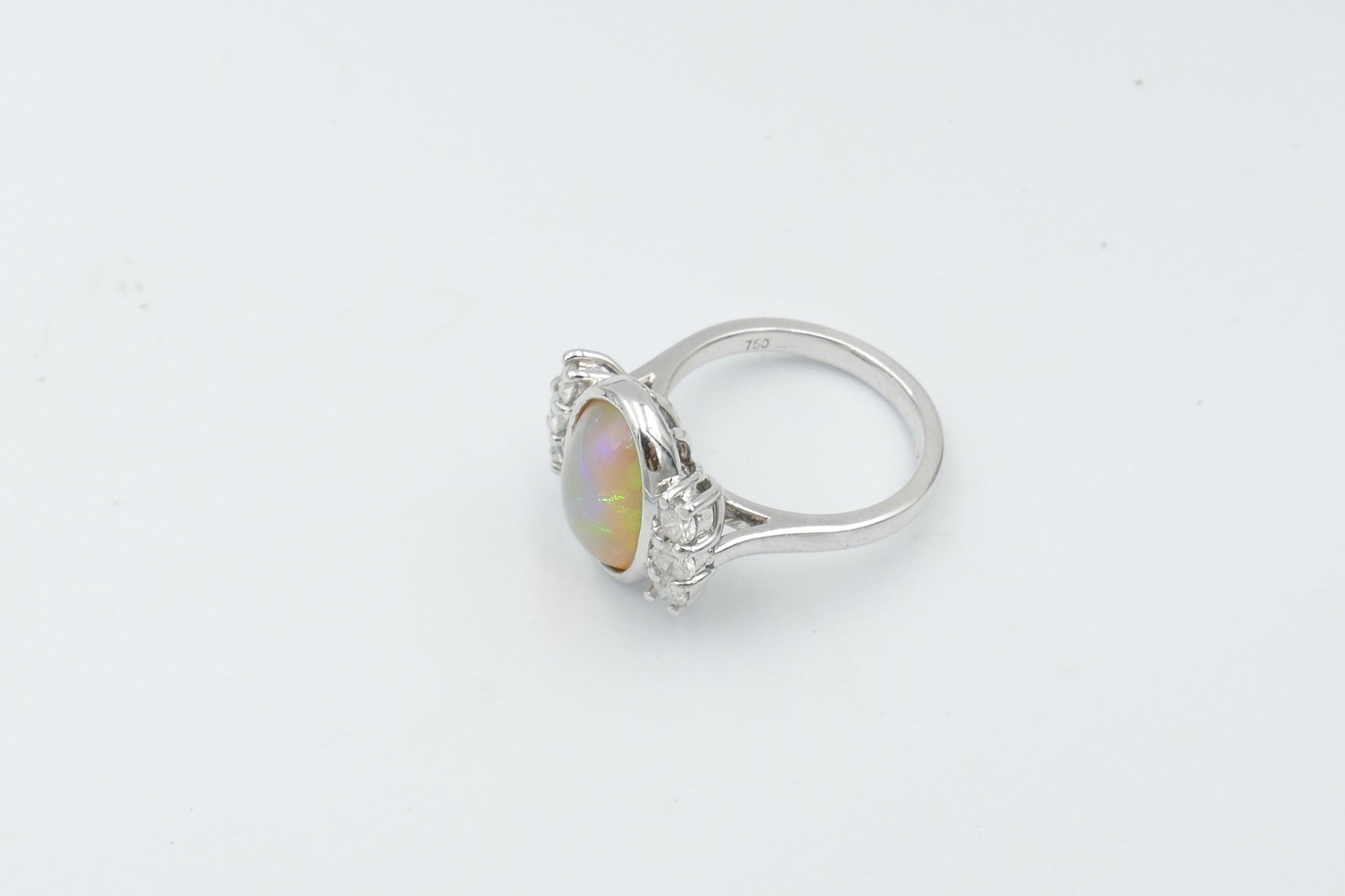 Modern 18 Carat White Gold Solid Opal and Diamond Ring For Sale
