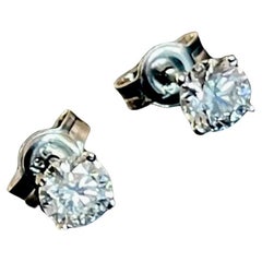 Used 18ct White Gold Solitaire Diamond Earrings 0.85ct Studs Near One Carat