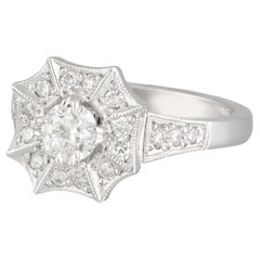 18ct White Gold 'Spider Web' .69ct Diamond Engagement Ring, Hand Engraved Shank