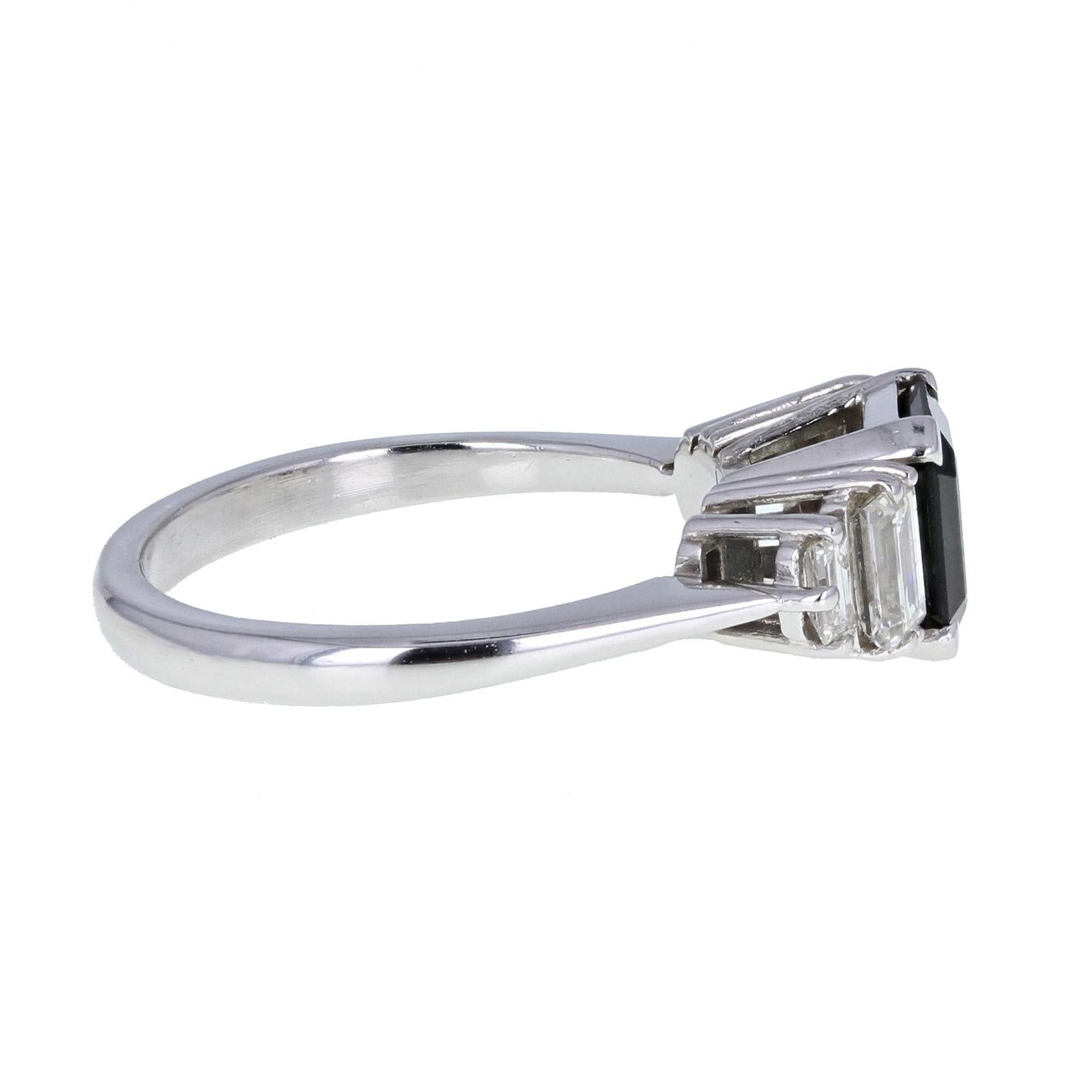 18 Carat White Gold Square Emerald Cut Sapphire Diamond Cocktail Ring In Excellent Condition For Sale In Newcastle Upon Tyne, GB