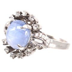 18ct White Gold Star Sapphire and Diamond Ring, Mid Century