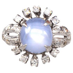 18ct White Gold Star Sapphire and Diamond Ring, Mid Century