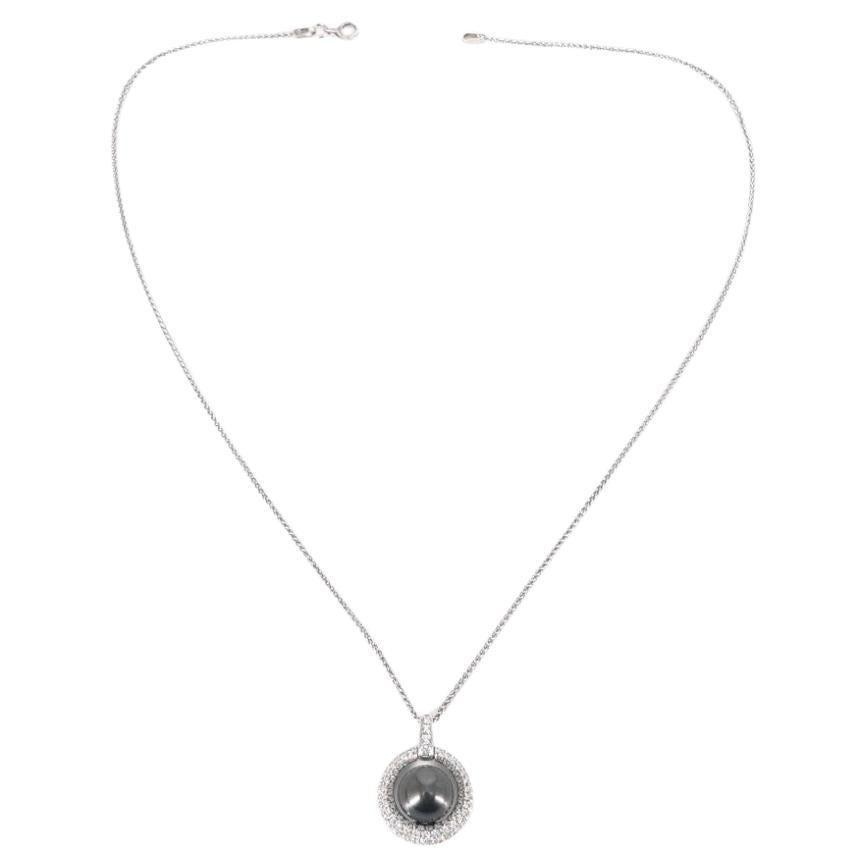 18ct White Gold Tahitian Pearl & Diamond Necklace For Sale