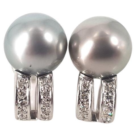 18 Ct White Gold Tahitian Pearl Hoops For Sale