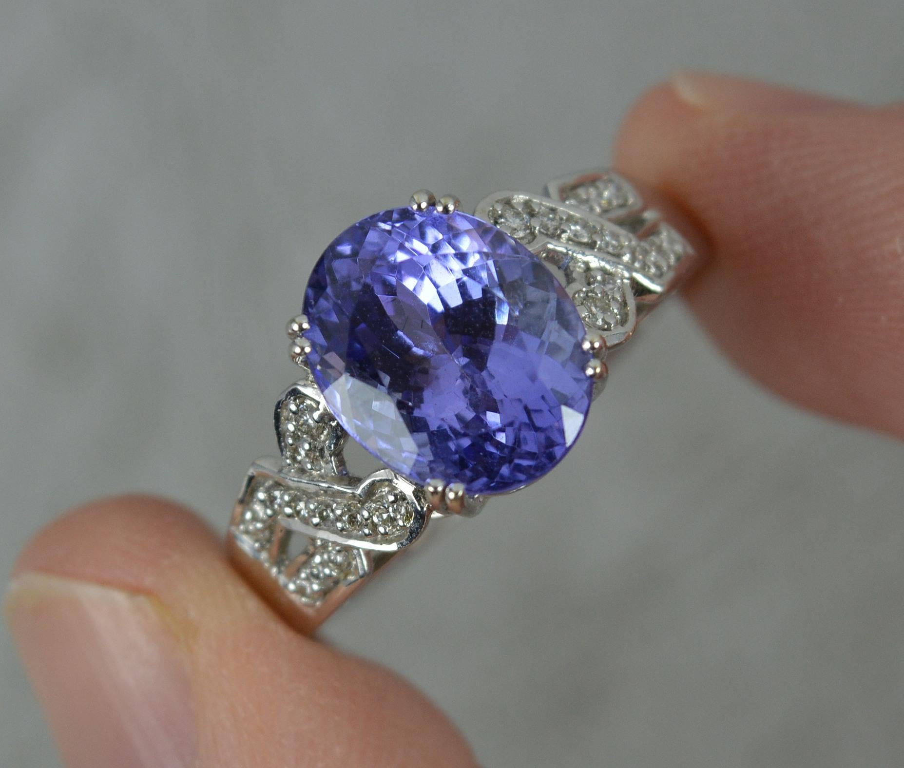 18ct White Gold Tanzanite and Diamond Engagement Cluster Ring 1