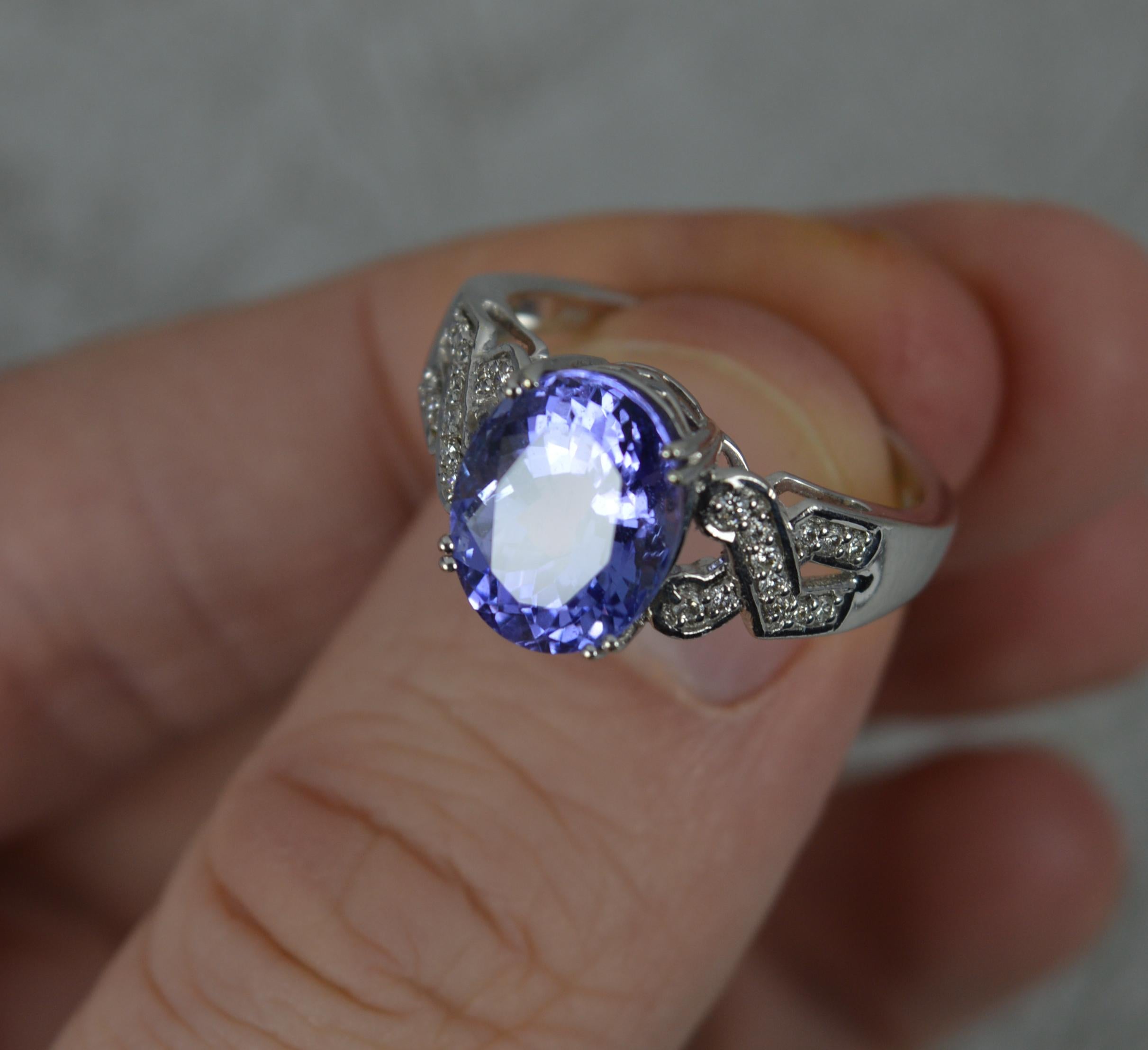 Contemporary 18ct White Gold Tanzanite and Diamond Engagement Cluster Ring