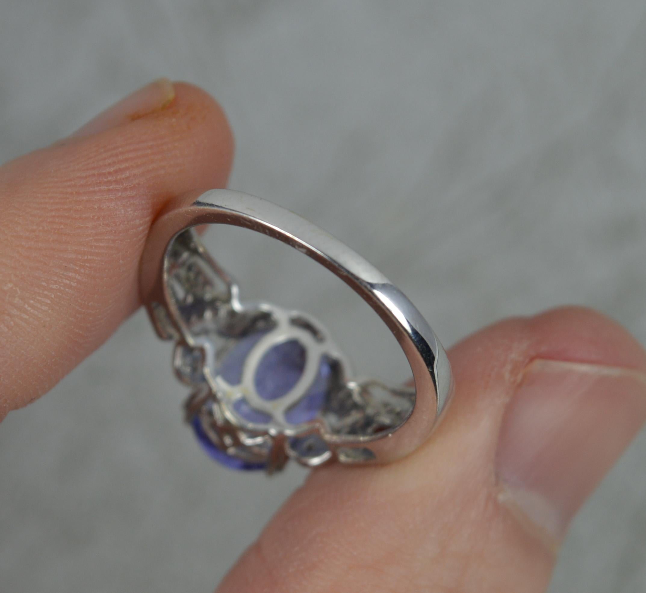 18ct White Gold Tanzanite and Diamond Engagement Cluster Ring In Excellent Condition In St Helens, GB