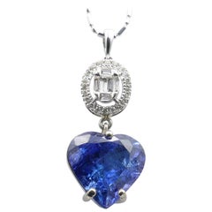 18ct White Gold Tanzanite and Diamond Heart Pendant on Fancy Link Chain Necklet