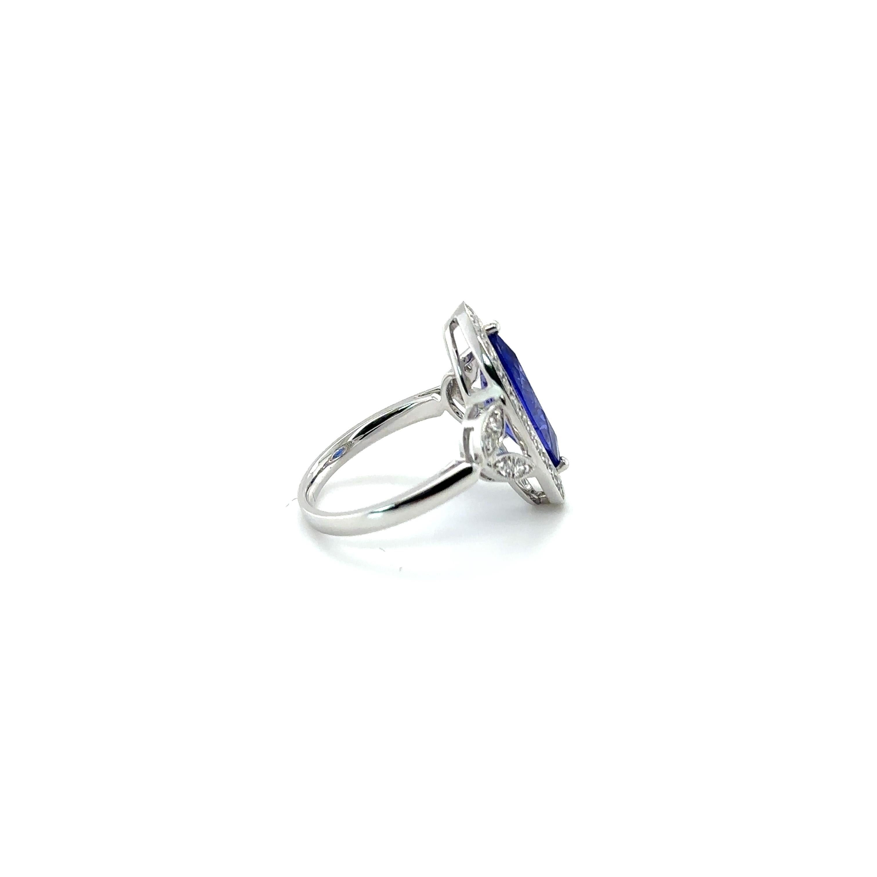 Marquise Cut 18ct White Gold Tanzanite and Diamond Ring For Sale