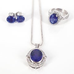 18ct White Gold Tanzanite & Diamond Necklace, Ring & Earrings Set