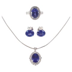 18ct White Gold Tanzanite & Diamond Necklace, Ring & Earrings Set