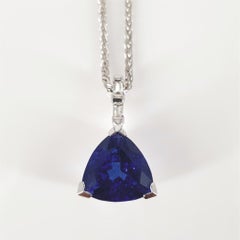 18ct White Gold Tanzanite & Diamond Pendant on Wheat Link Necklace