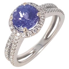 18 Karat Weißgold Tansanit & Diamant-Ring