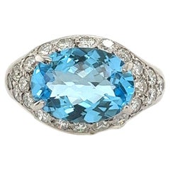 18ct White Gold Blue Topaz & Diamond Ring Set With 0.80ct Natural Diamonds
