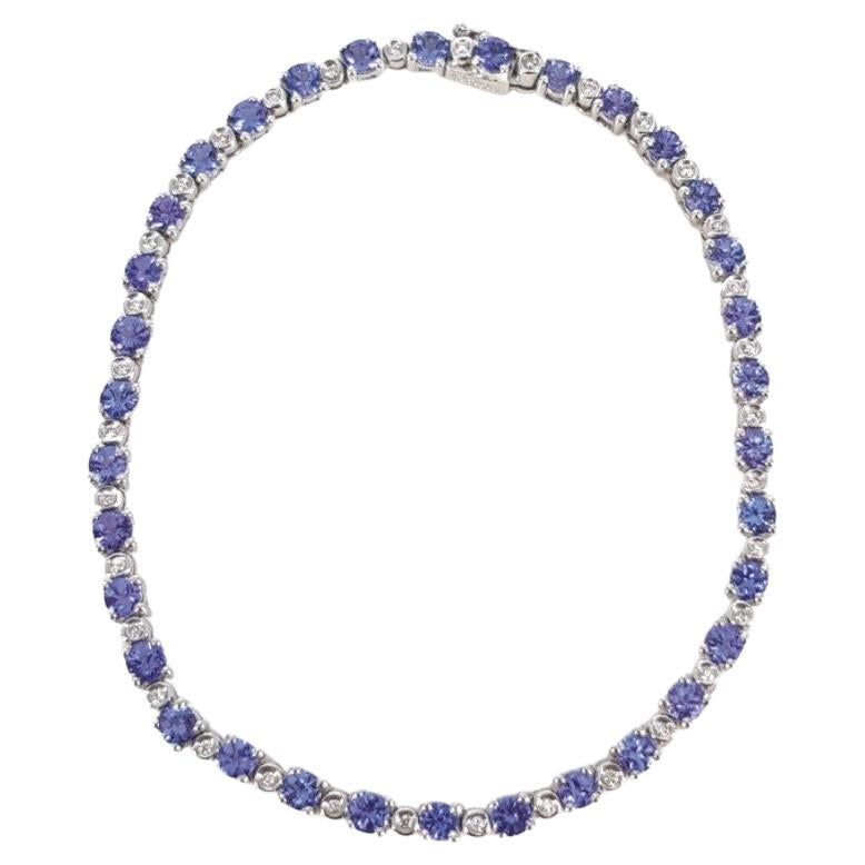 18ct White Gold Tanzanite & Diamond Tennis Bracelet For Sale