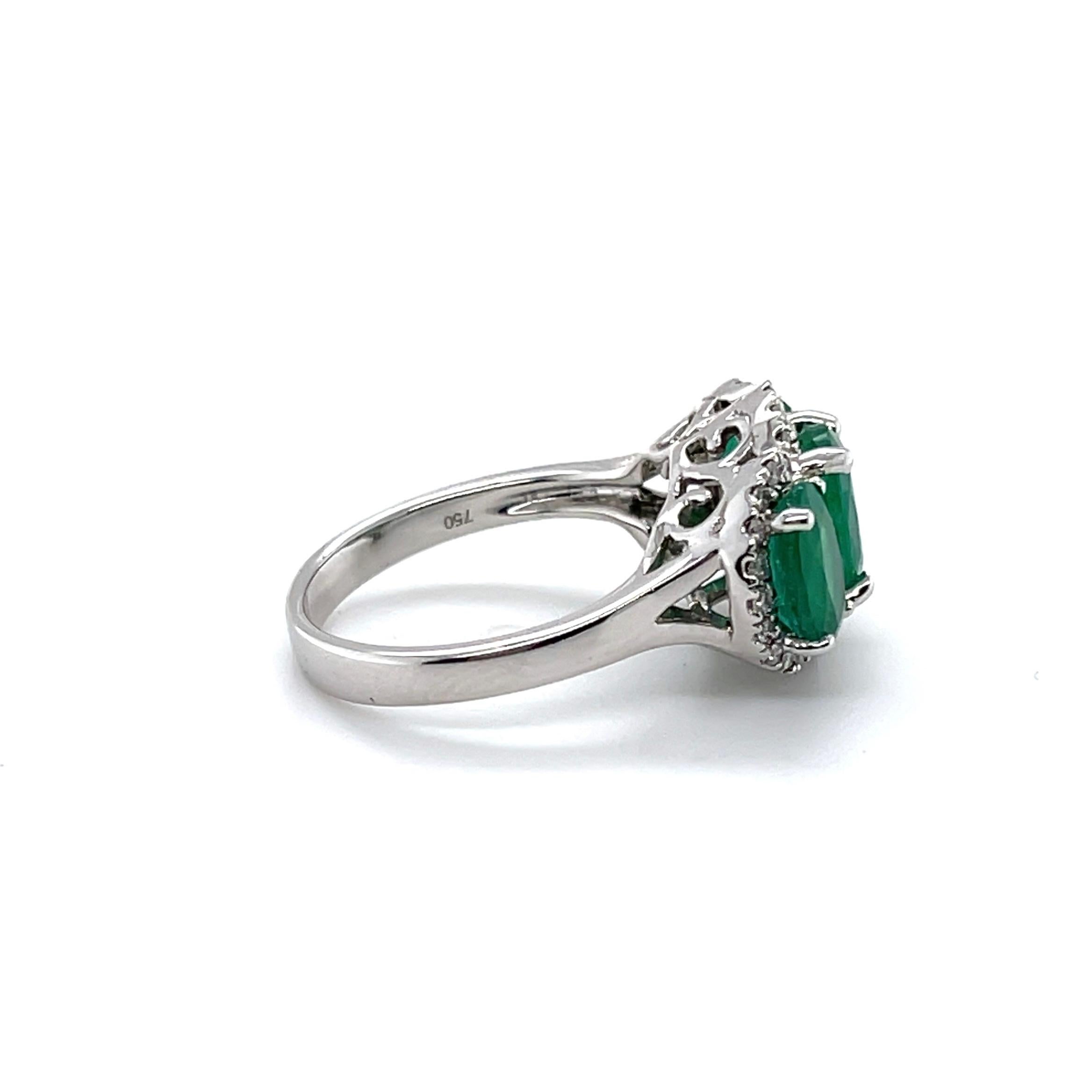 For Sale:  18ct White Gold Trilogy Emerald and Diamond Ring 2