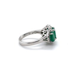 18ct White Gold Trilogy Emerald and Diamond Ring
