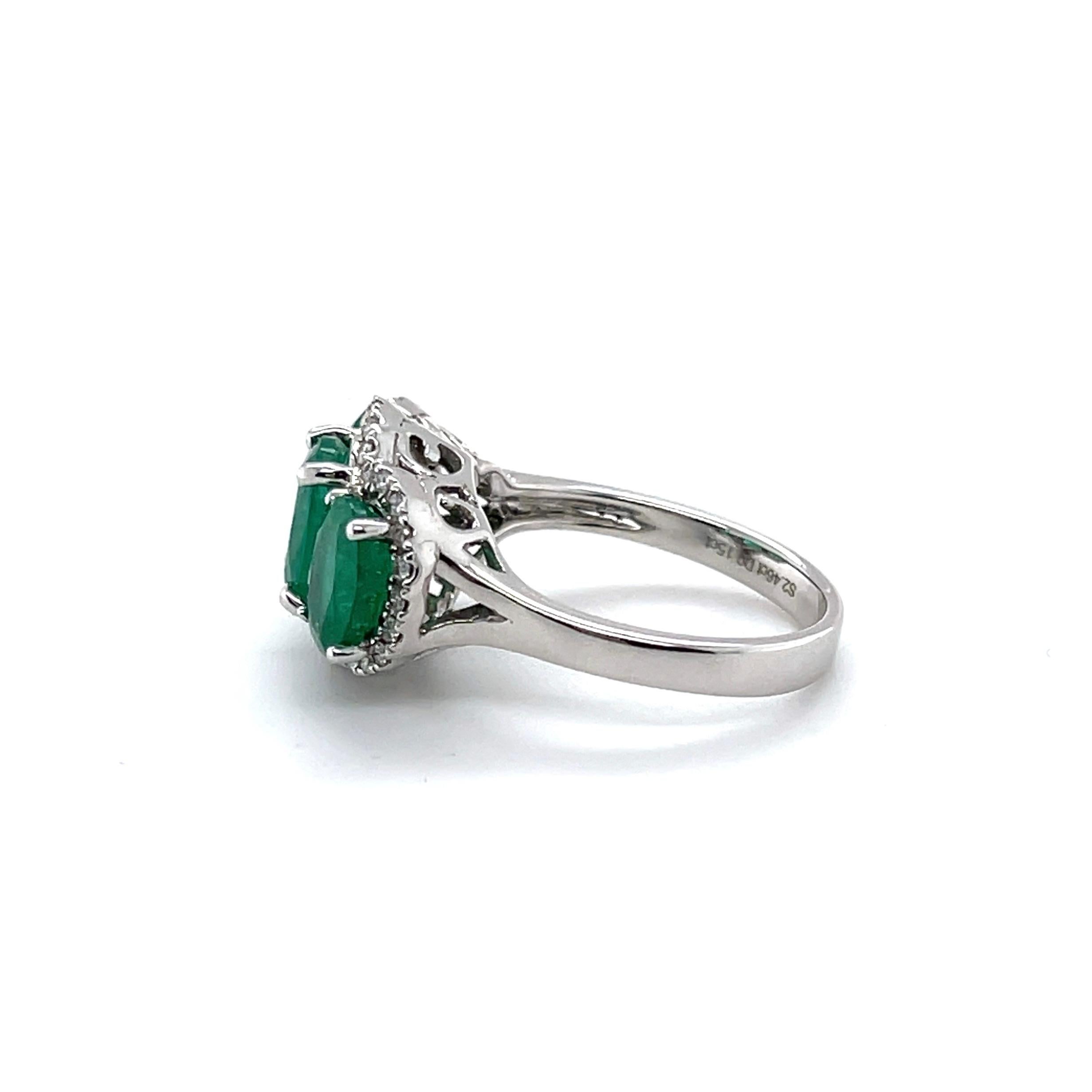 For Sale:  18ct White Gold Trilogy Emerald and Diamond Ring 3
