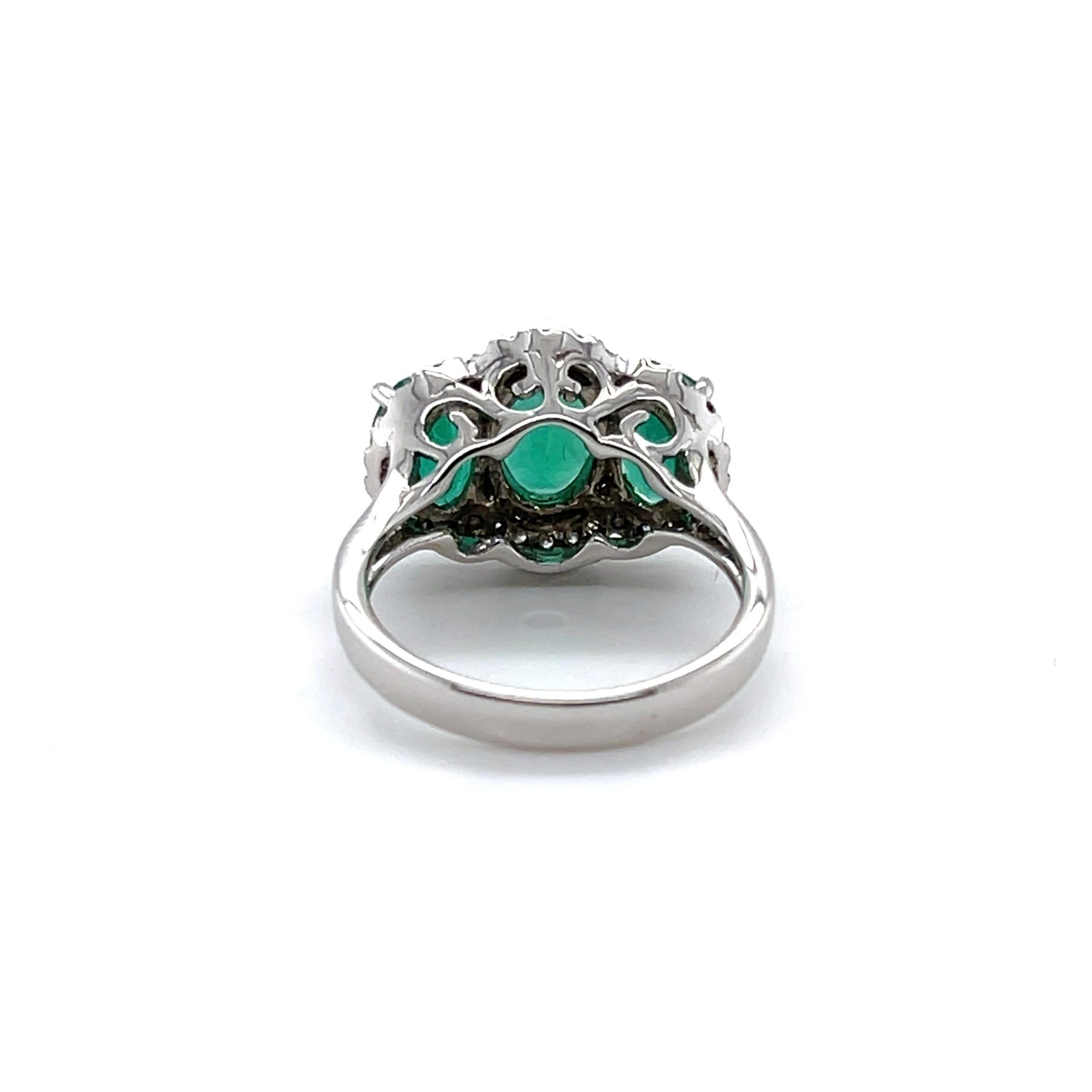 For Sale:  18ct White Gold Trilogy Emerald and Diamond Ring 4