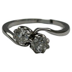 18ct White Gold Two Stone Ring. Est .60ct, clarity S/I1. Circa 1950's