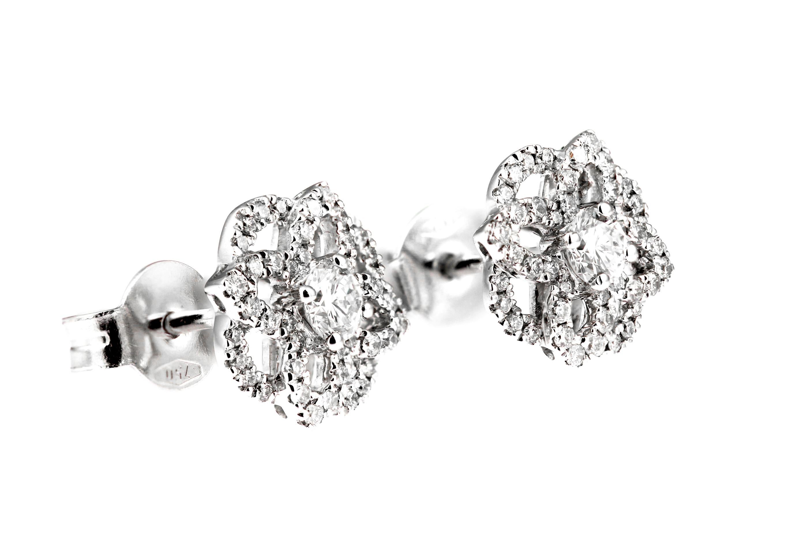 Round Cut 18ct White Gold & White Diamond Decorative Celtic Design Earrings For Sale