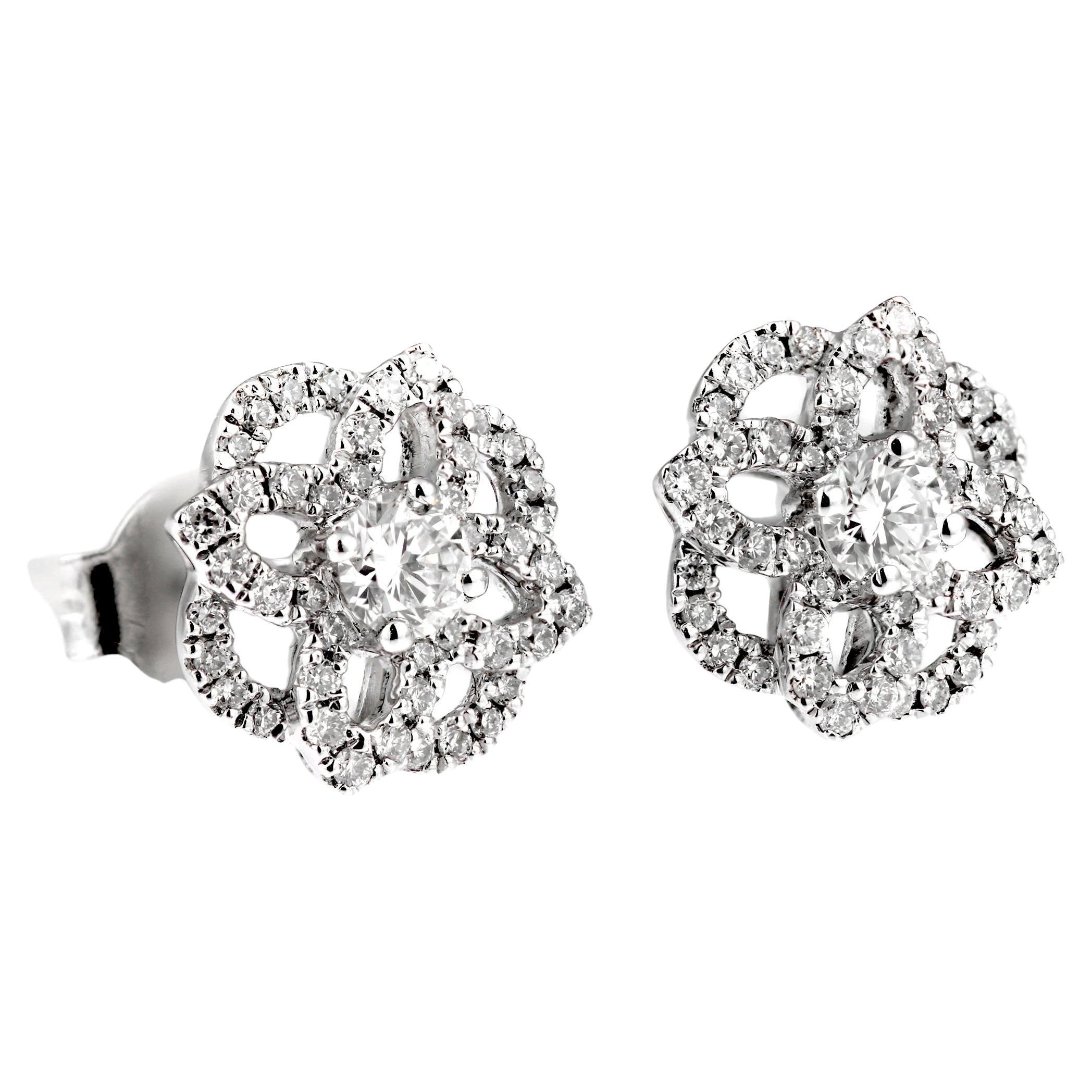 Modern 18ct White Gold & White Diamond Decorative Celtic Design Earrings For Sale
