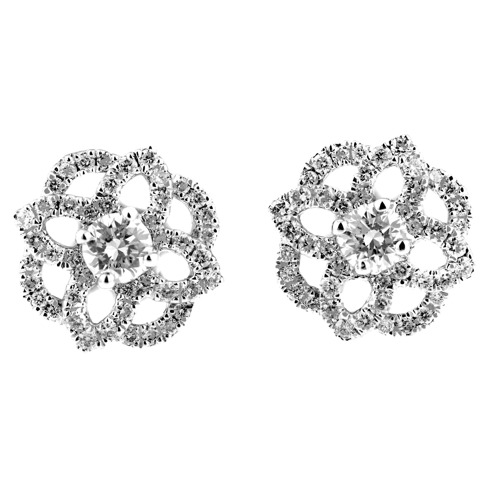 18ct White Gold & White Diamond Decorative Celtic Design Earrings For Sale