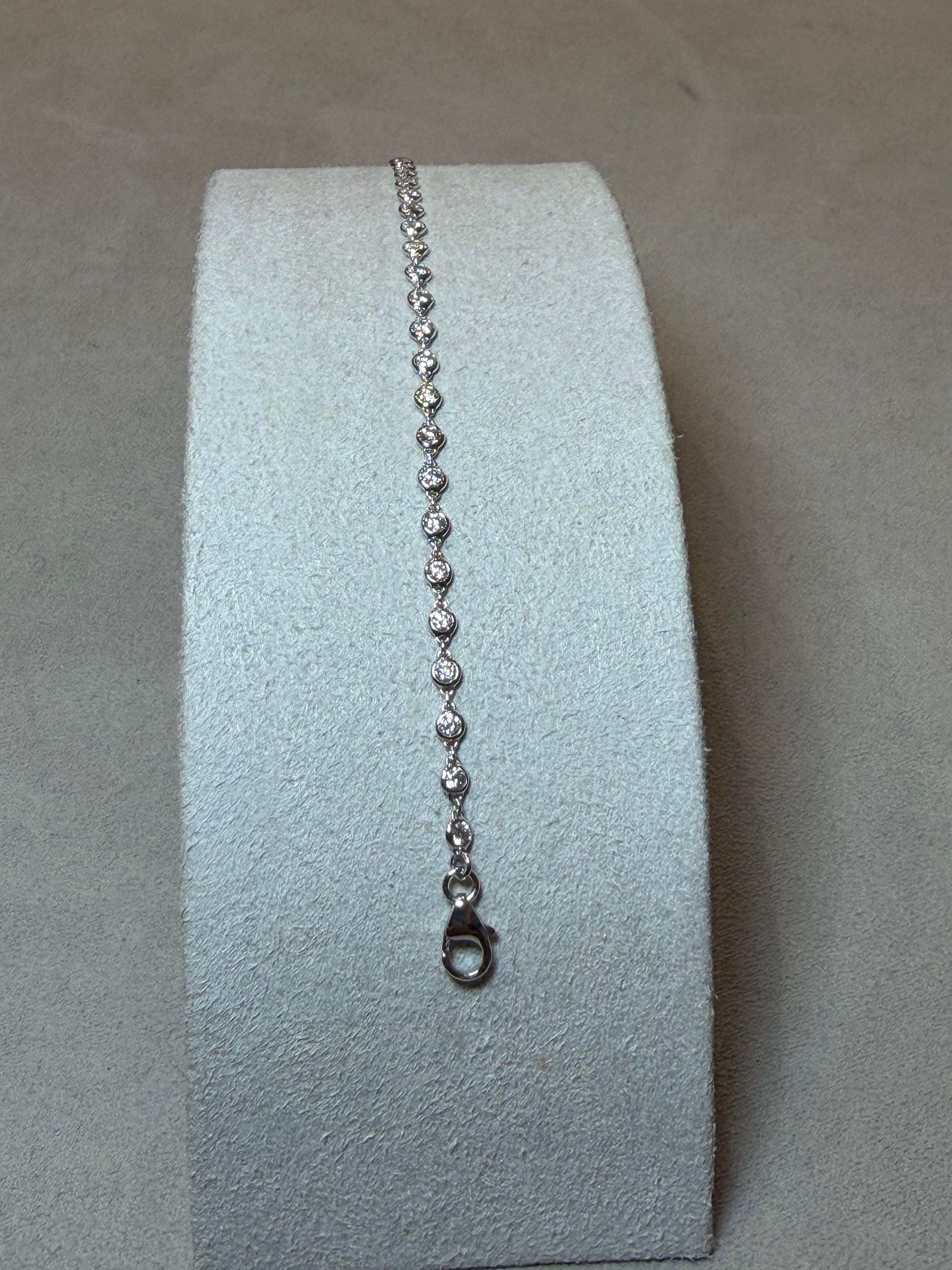 Pulsera de cadena de diamantes naturales en oro blanco de 18 ct en venta 1