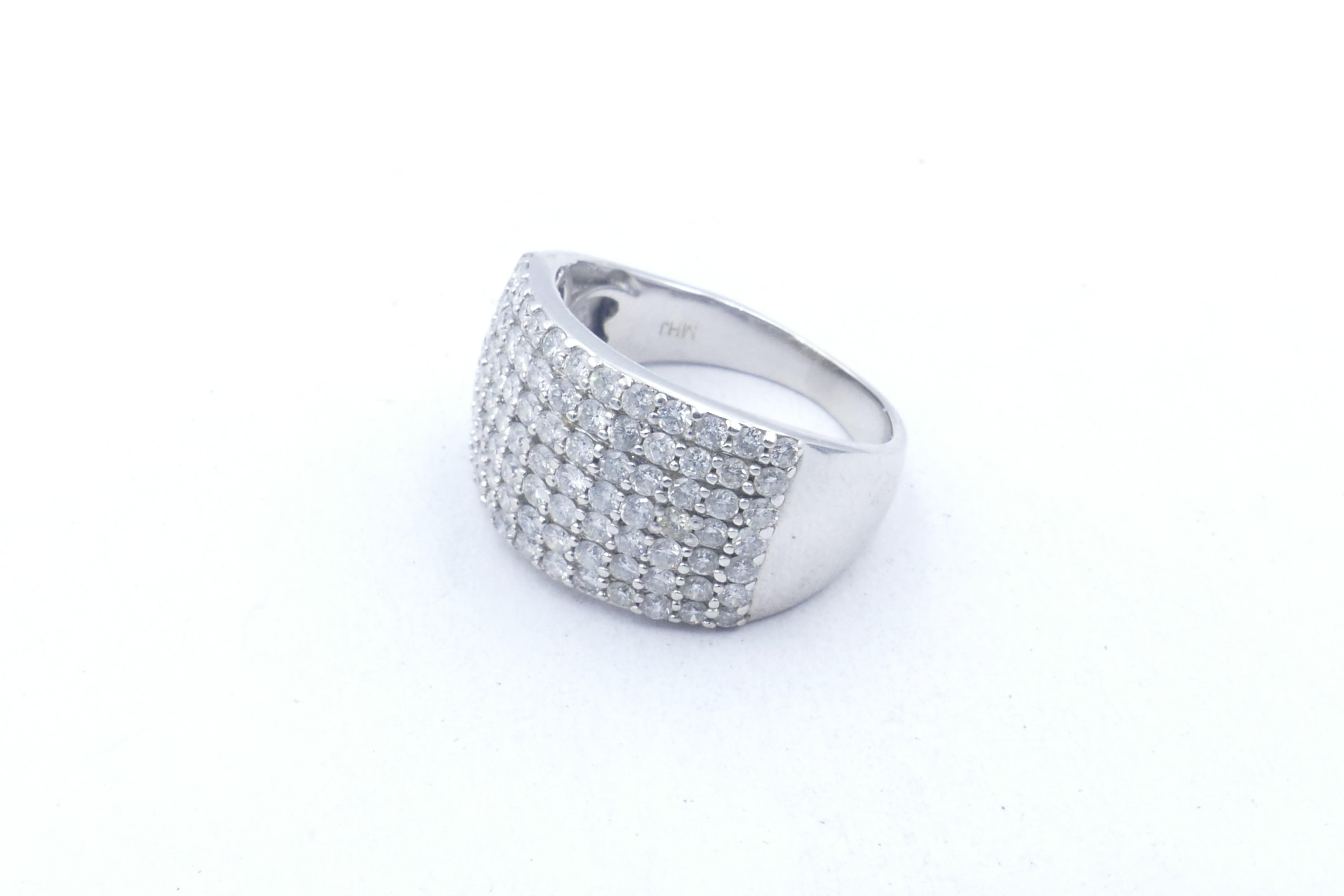 Modern 18ct White Gold Wide Band 2.2 Carat Diamond Ring For Sale
