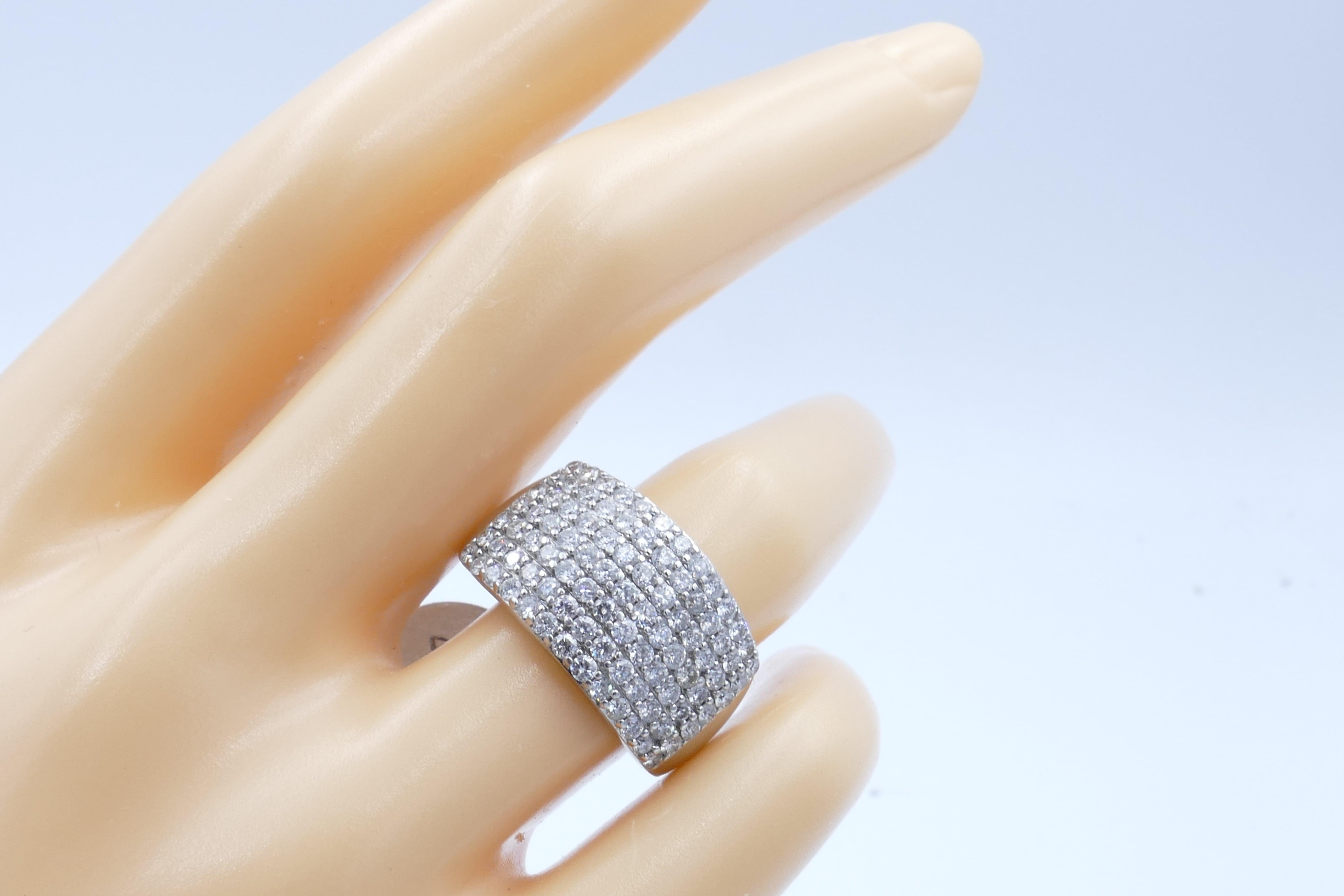Women's or Men's 18ct White Gold Wide Band 2.2 Carat Diamond Ring For Sale