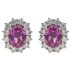 18ct White & Rose Gold 2.00ct Pink Sapphire & 1.20ct Diamond Halo Stud Earrings
