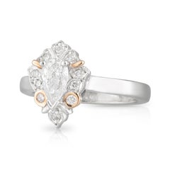 18ct White & Rose Gold Pear Art Deco Diamond Engagement Ring, TDW 0.65ct.