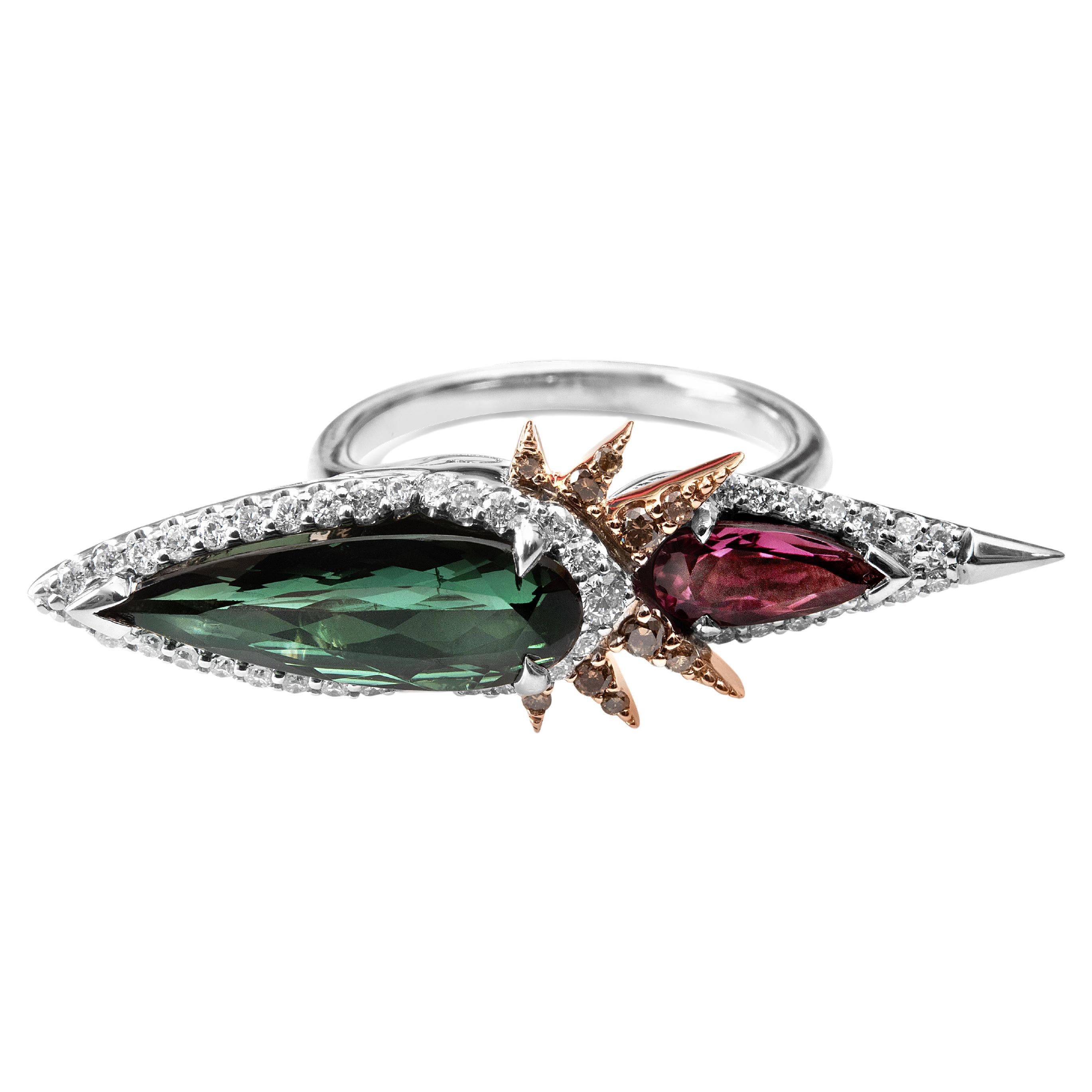 18ct White & Rose Gold Tourmaline & Diamond Cocktail Ring For Sale