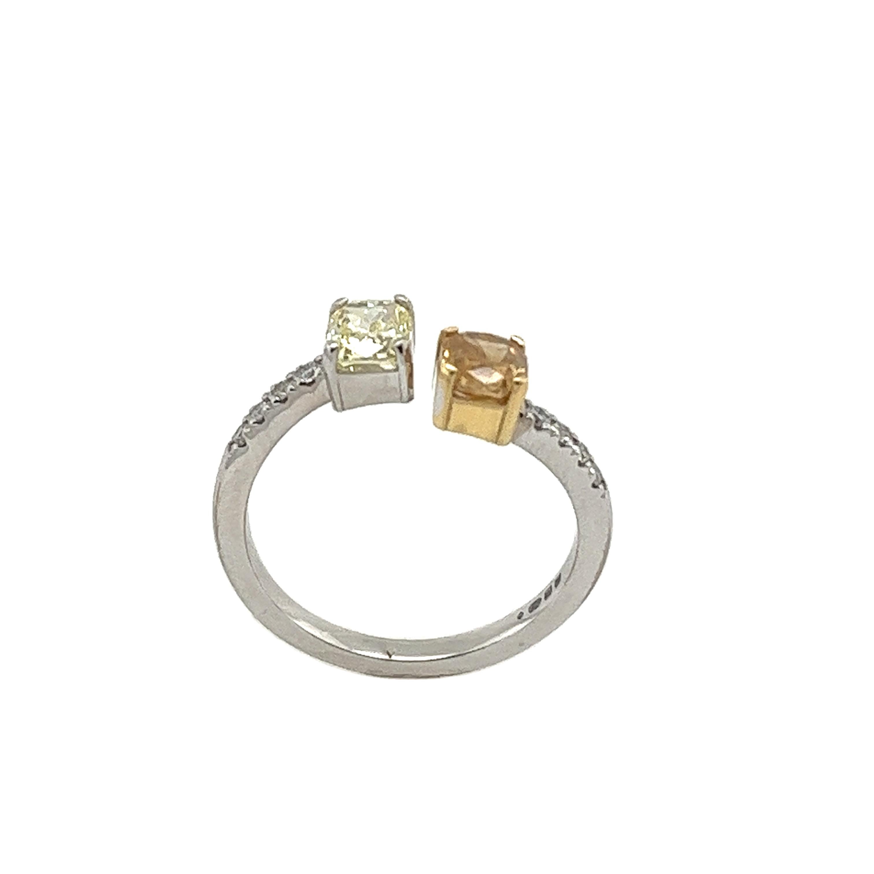 Bague en or blanc et jaune 18 carats avec 2 diamants GIA Neuf - En vente à London, GB