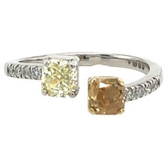 Anillo de oro blanco y amarillo de 18 ct con 2 diamantes GIA