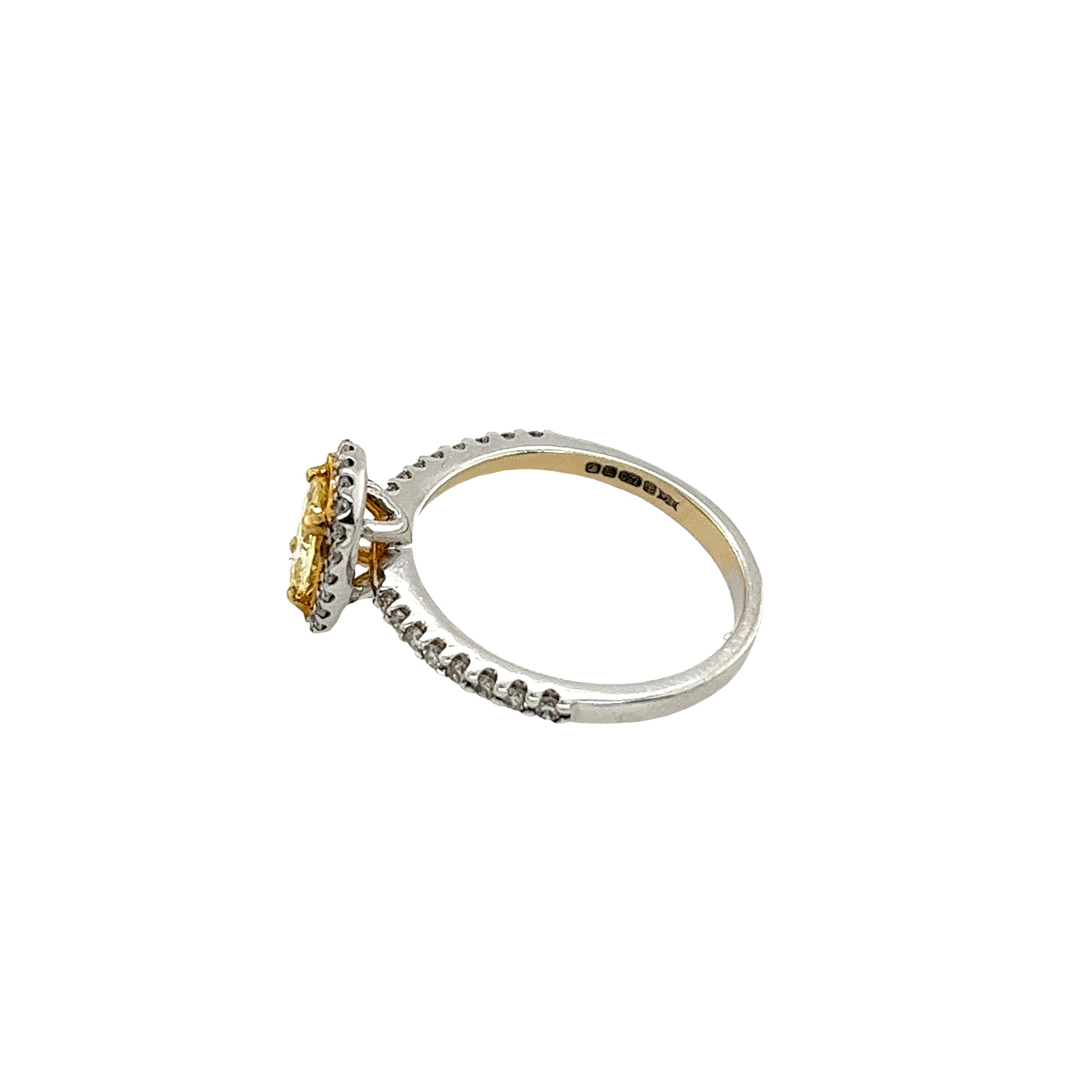 18ct White & Yellow Gold Ring Set With 0.63ct Fancy Yellow SI1 Oval Diamond For Sale 1