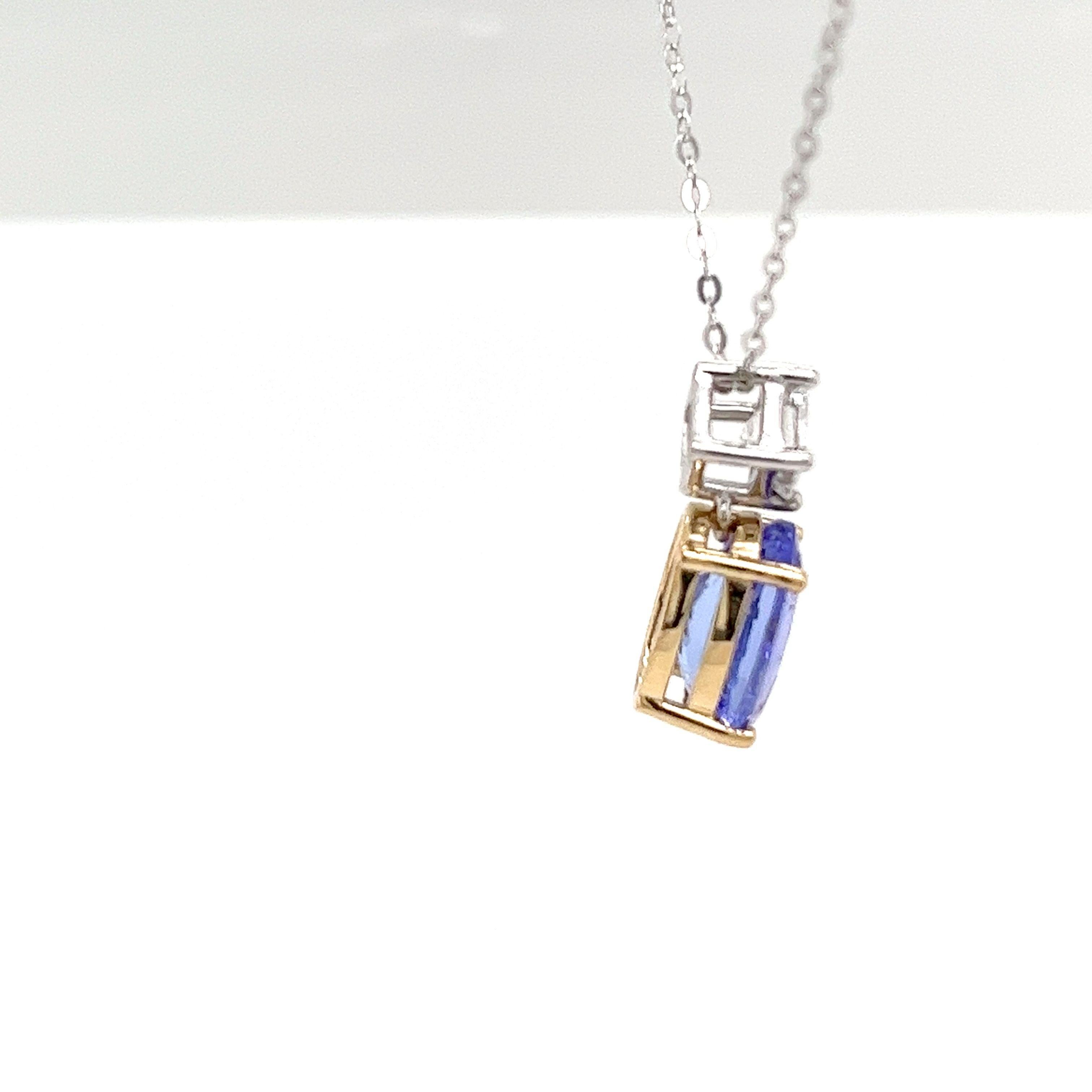 18ct White & Yellow Gold Tanzanite & Diamond Pendant with 18ct Gold Chain In New Condition For Sale In London, GB
